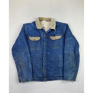 Vintage Key Imperial Jacket Mens Large Denim Sherpa Lined Corduroy Collar Work